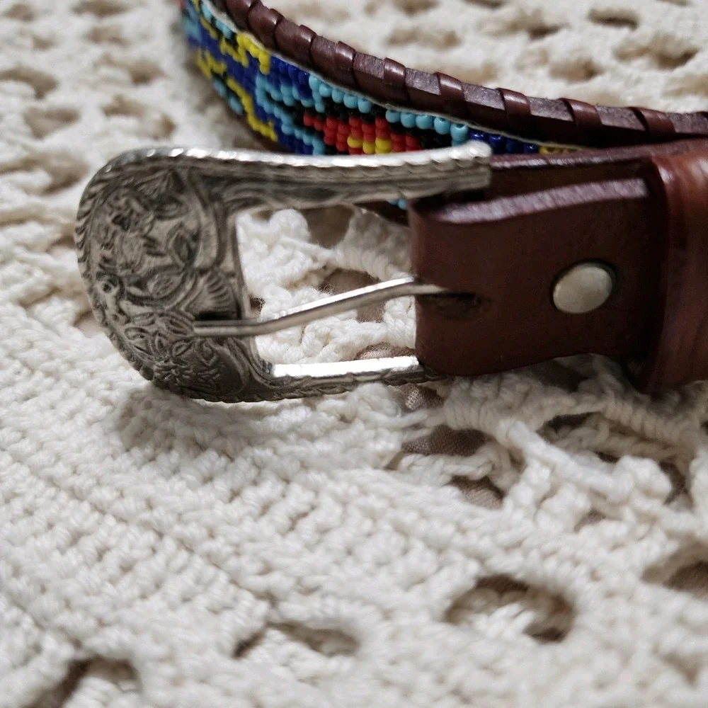Handmade Beaded Genuine Belt Made In India Size 38 Boho‎ Hippie Western
